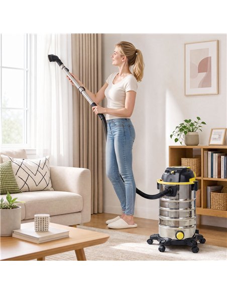 HOMCOM 1400W Vacuum Cleaner, 3-in-1 Wet and Dry Vacuum Cleaner with Blowing Mode and 30L Stainless Steel Tank, Yellow - pic 212001 | FastDaddyshop