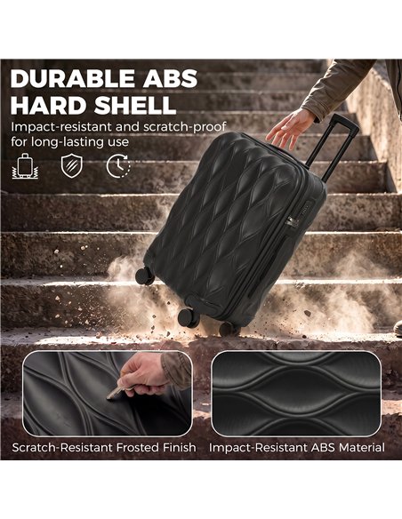 HOMCOM 26Inch 65cm Suitcase, ABS Hard Shell Checked Luggage with TSA Lock, Spinner Wheels, Telescopic Handle, Black - pic 212005 | FastDaddyshop