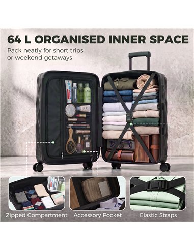 HOMCOM 26Inch 65cm Suitcase, ABS Hard Shell Checked Luggage with TSA Lock, Spinner Wheels, Telescopic Handle, Black
