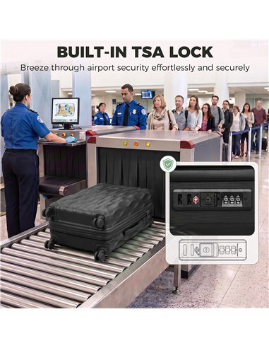 HOMCOM 26Inch 65cm Suitcase, ABS Hard Shell Checked Luggage with TSA Lock, Spinner Wheels, Telescopic Handle, Black