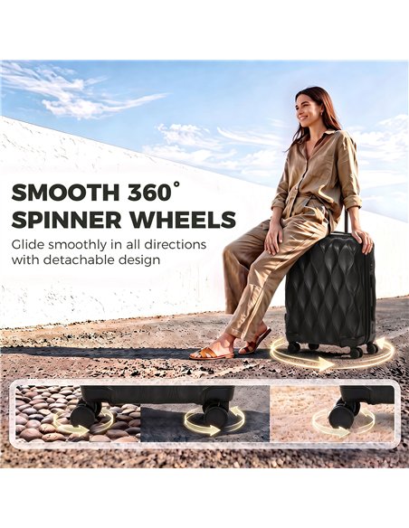 HOMCOM 26Inch 65cm Suitcase, ABS Hard Shell Checked Luggage with TSA Lock, Spinner Wheels, Telescopic Handle, Black - pic 212008 | FastDaddyshop