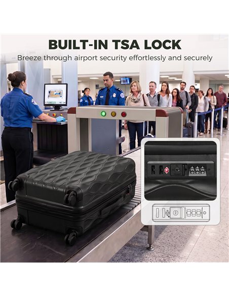 HOMCOM 30Inch 77cm Suitcase, ABS Hard Shell Checked Luggage with TSA Lock, Spinner Wheels, Telescopic Handle, Black - pic 212016 | FastDaddyshop