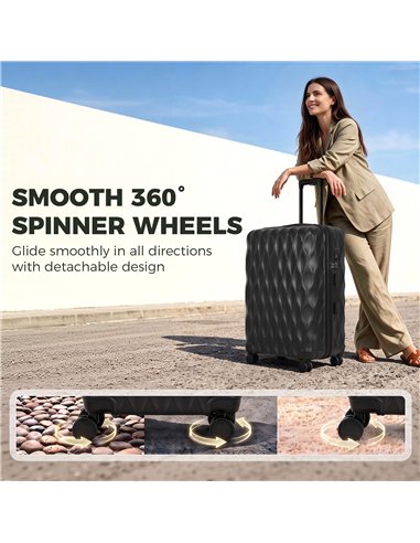 HOMCOM 30Inch 77cm Suitcase, ABS Hard Shell Checked Luggage with TSA Lock, Spinner Wheels, Telescopic Handle, Black