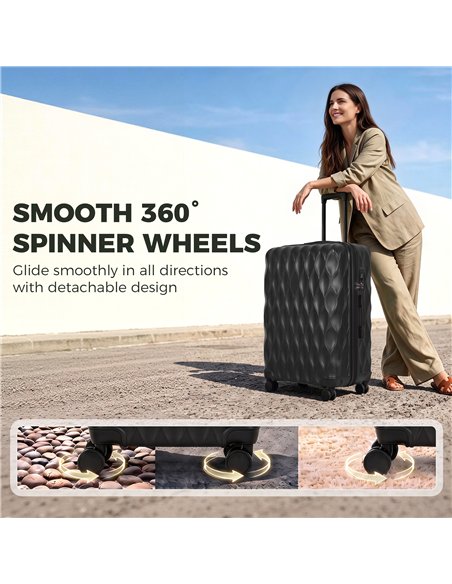 HOMCOM 30Inch 77cm Suitcase, ABS Hard Shell Checked Luggage with TSA Lock, Spinner Wheels, Telescopic Handle, Black - pic 212017 | FastDaddyshop
