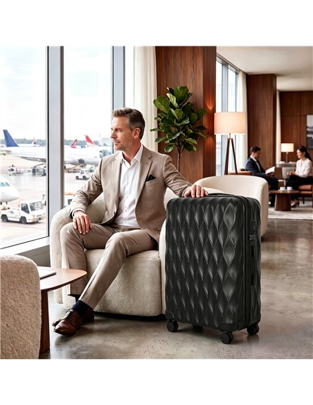 HOMCOM 30Inch 77cm Suitcase, ABS Hard Shell Checked Luggage with TSA Lock, Spinner Wheels, Telescopic Handle, Black - pic 212018 | FastDaddyshop