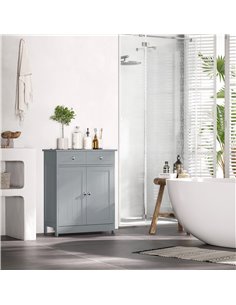 Kleankin Bathroom Free-Standing Storage Cabinet with 2 Drawers, Adjustable Shelf, Grey 2