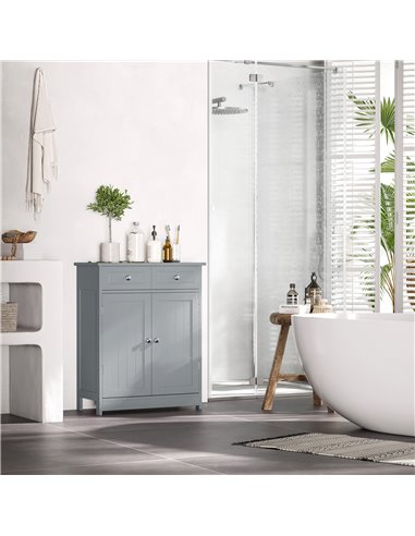 Kleankin Bathroom Free-Standing Storage Cabinet with 2 Drawers, Adjustable Shelf, Grey