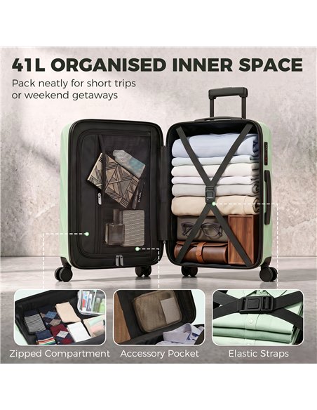 HOMCOM 22Inch 56cm Suitcase, ABS Hard Shell Carry On Luggage with TSA Lock, Spinner Wheels, Telescopic Handle, Green - pic 212024 | FastDaddyshop