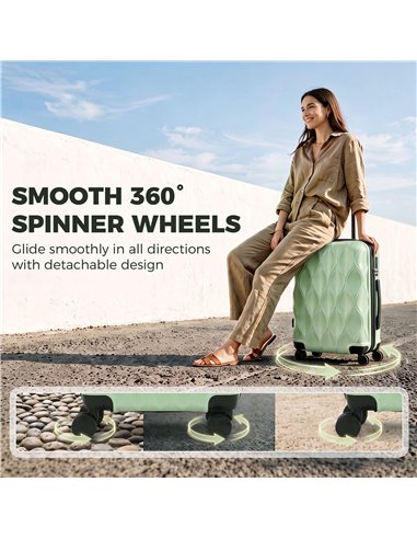 HOMCOM 22Inch 56cm Suitcase, ABS Hard Shell Carry On Luggage with TSA Lock, Spinner Wheels, Telescopic Handle, Green