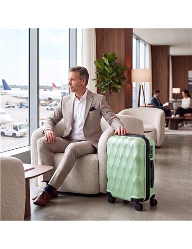 HOMCOM 22Inch 56cm Suitcase, ABS Hard Shell Carry On Luggage with TSA Lock, Spinner Wheels, Telescopic Handle, Green