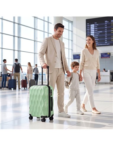 HOMCOM 22Inch 56cm Suitcase, ABS Hard Shell Carry On Luggage with TSA Lock, Spinner Wheels, Telescopic Handle, Green