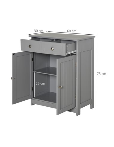 Kleankin Bathroom Free-Standing Storage Cabinet with 2 Drawers, Adjustable Shelf, Grey