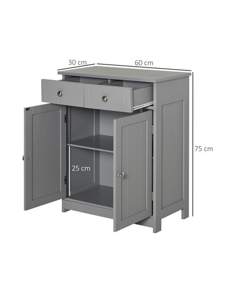 Kleankin Bathroom Free-Standing Storage Cabinet with 2 Drawers, Adjustable Shelf, Grey - pic 21203 | FastDaddyshop