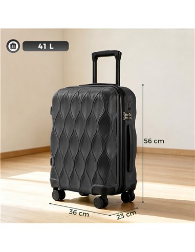HOMCOM 22Inch 56cm Suitcase, ABS Hard Shell Carry On Luggage with TSA Lock, Spinner Wheels, Telescopic Handle, Black
