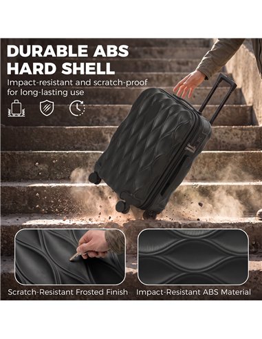 HOMCOM 22Inch 56cm Suitcase, ABS Hard Shell Carry On Luggage with TSA Lock, Spinner Wheels, Telescopic Handle, Black
