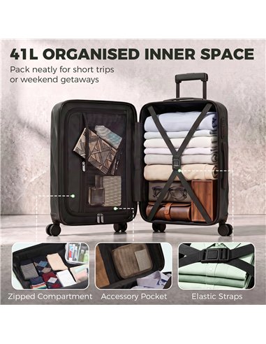 HOMCOM 22Inch 56cm Suitcase, ABS Hard Shell Carry On Luggage with TSA Lock, Spinner Wheels, Telescopic Handle, Black