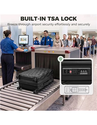 HOMCOM 22Inch 56cm Suitcase, ABS Hard Shell Carry On Luggage with TSA Lock, Spinner Wheels, Telescopic Handle, Black