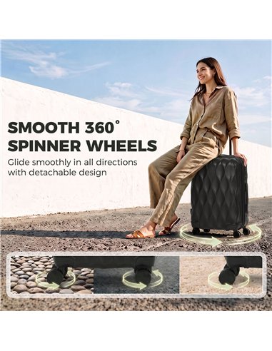 HOMCOM 22Inch 56cm Suitcase, ABS Hard Shell Carry On Luggage with TSA Lock, Spinner Wheels, Telescopic Handle, Black