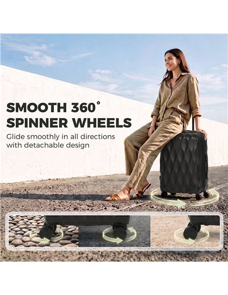 HOMCOM 22Inch 56cm Suitcase, ABS Hard Shell Carry On Luggage with TSA Lock, Spinner Wheels, Telescopic Handle, Black - pic 212035 | FastDaddyshop