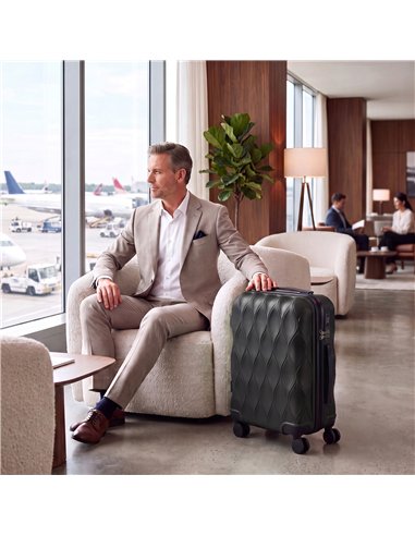HOMCOM 22Inch 56cm Suitcase, ABS Hard Shell Carry On Luggage with TSA Lock, Spinner Wheels, Telescopic Handle, Black