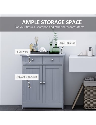 Kleankin Bathroom Free-Standing Storage Cabinet with 2 Drawers, Adjustable Shelf, Grey