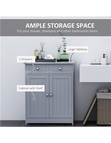 Kleankin Bathroom Free-Standing Storage Cabinet with 2 Drawers, Adjustable Shelf, Grey - pic 21204 | FastDaddyshop