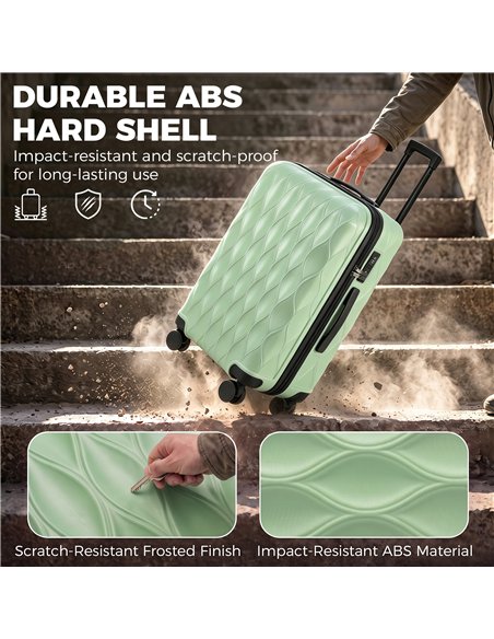 HOMCOM 26Inch 65cm Suitcase, ABS Hard Shell Checked Luggage with TSA Lock, Spinner Wheels, Telescopic Handle, Green - pic 212041 | FastDaddyshop