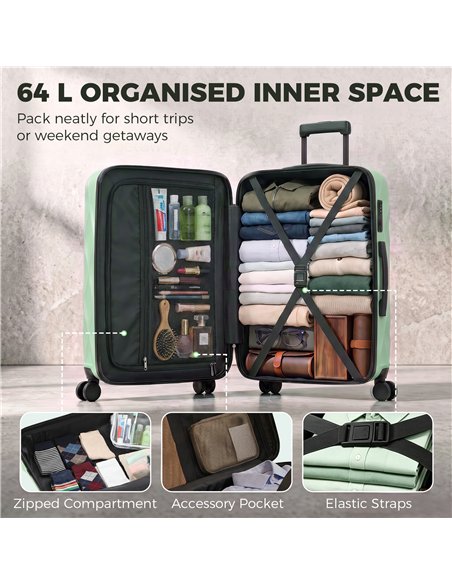 HOMCOM 26Inch 65cm Suitcase, ABS Hard Shell Checked Luggage with TSA Lock, Spinner Wheels, Telescopic Handle, Green - pic 212042 | FastDaddyshop