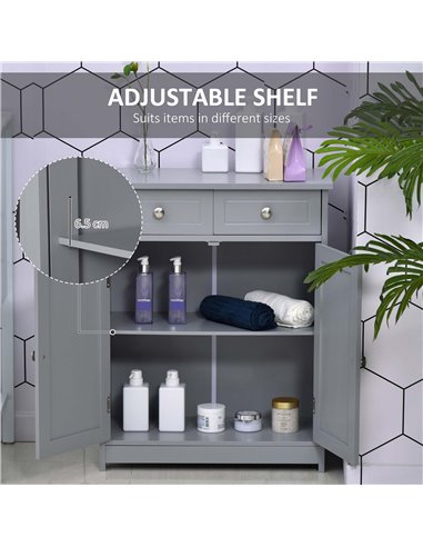 Kleankin Bathroom Free-Standing Storage Cabinet with 2 Drawers, Adjustable Shelf, Grey