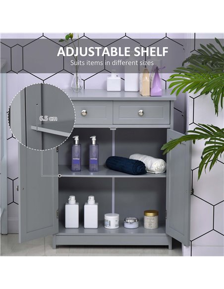 Kleankin Bathroom Free-Standing Storage Cabinet with 2 Drawers, Adjustable Shelf, Grey - pic 21205 | FastDaddyshop