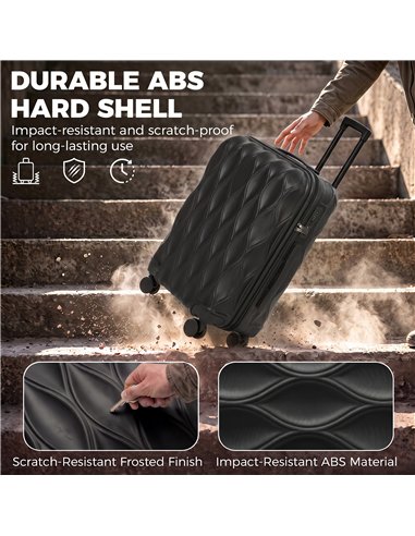 HOMCOM 2-Piece Luggage Set, ABS Hard Shell Carry On Suitcase Set with TSA Lock, USB Port, Spinner Wheels, 12/20 inch, Black