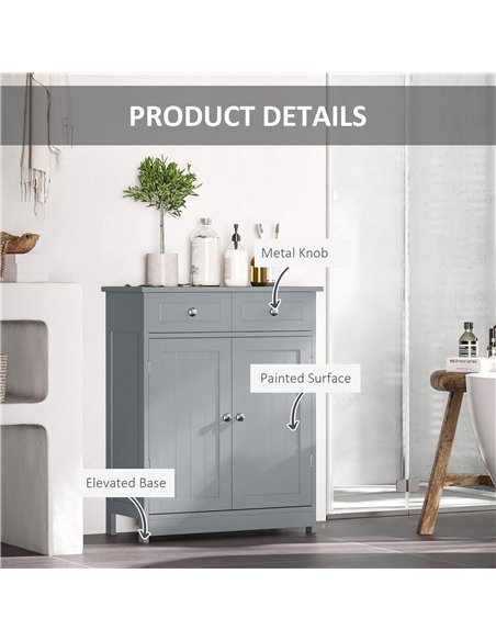 Kleankin Bathroom Free-Standing Storage Cabinet with 2 Drawers, Adjustable Shelf, Grey - pic 21206 | FastDaddyshop