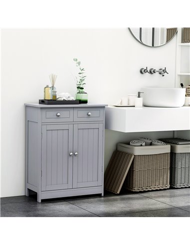 Kleankin Bathroom Free-Standing Storage Cabinet with 2 Drawers, Adjustable Shelf, Grey