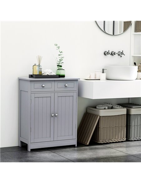Kleankin Bathroom Free-Standing Storage Cabinet with 2 Drawers, Adjustable Shelf, Grey - pic 21207 | FastDaddyshop