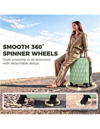 HOMCOM 2-Piece Luggage Set, ABS Hard Shell Carry On Suitcase Set with TSA Lock, USB Port, Spinner Wheels, 12/20 inch, Green