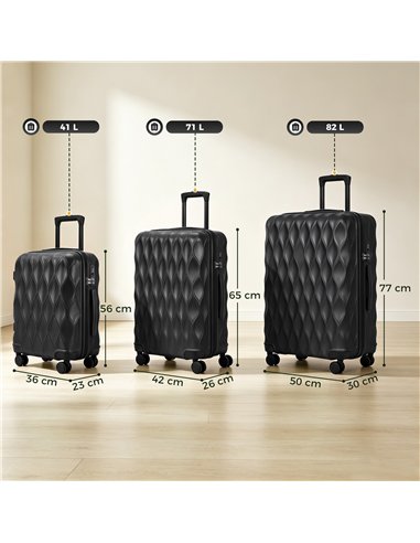 HOMCOM 3-Piece Suitcase Set, Hard Shell Carry On & Checked Luggage Set with TSA Lock, 20/24/28 Inch, Black