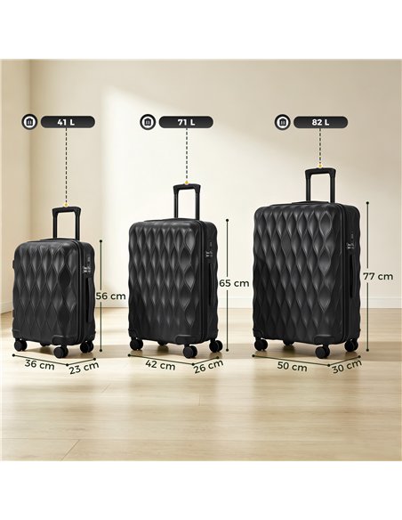 HOMCOM 3-Piece Suitcase Set, Hard Shell Carry On & Checked Luggage Set with TSA Lock, 20/24/28 Inch, Black - pic 212076 | FastDaddyshop