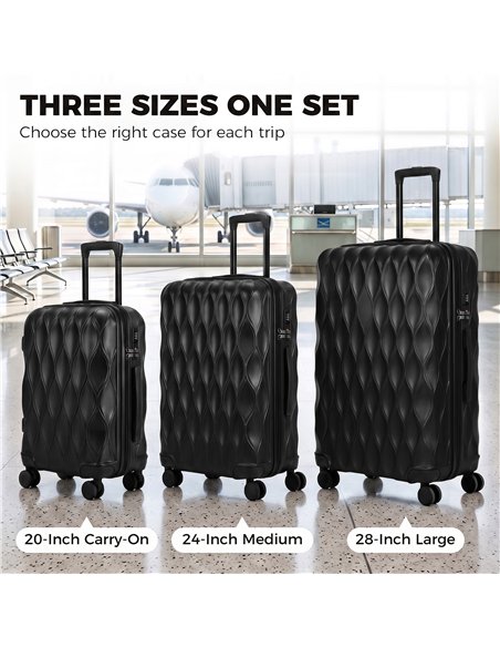 HOMCOM 3-Piece Suitcase Set, Hard Shell Carry On & Checked Luggage Set with TSA Lock, 20/24/28 Inch, Black - pic 212077 | FastDaddyshop