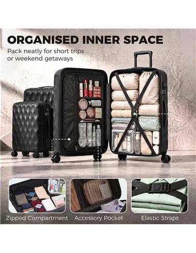 HOMCOM 3-Piece Suitcase Set, Hard Shell Carry On & Checked Luggage Set with TSA Lock, 20/24/28 Inch, Black