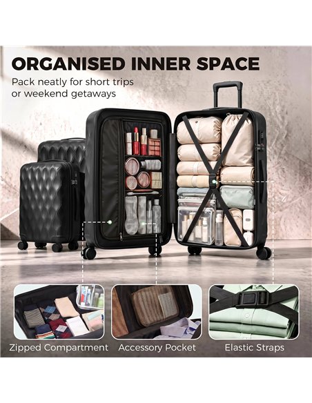 HOMCOM 3-Piece Suitcase Set, Hard Shell Carry On & Checked Luggage Set with TSA Lock, 20/24/28 Inch, Black - pic 212079 | FastDaddyshop