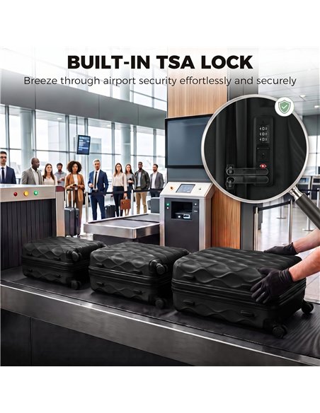 HOMCOM 3-Piece Suitcase Set, Hard Shell Carry On & Checked Luggage Set with TSA Lock, 20/24/28 Inch, Black - pic 212080 | FastDaddyshop