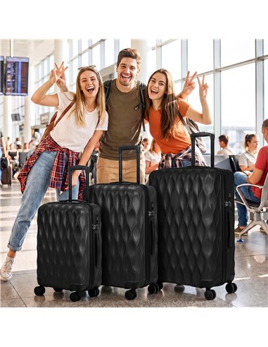 HOMCOM 3-Piece Suitcase Set, Hard Shell Carry On & Checked Luggage Set with TSA Lock, 20/24/28 Inch, Black