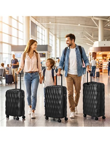 HOMCOM 3-Piece Suitcase Set, Hard Shell Carry On & Checked Luggage Set with TSA Lock, 20/24/28 Inch, Black