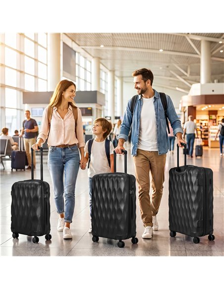 HOMCOM 3-Piece Suitcase Set, Hard Shell Carry On & Checked Luggage Set with TSA Lock, 20/24/28 Inch, Black - pic 212082 | FastDaddyshop