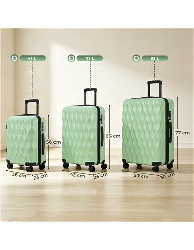 HOMCOM 3-Piece Suitcase Set, Hard Shell Carry On & Checked Luggage Set with TSA Lock, 20/24/28 Inch, Green