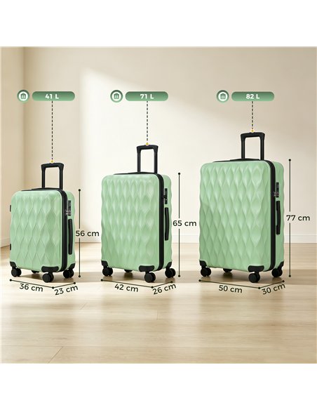 HOMCOM 3-Piece Suitcase Set, Hard Shell Carry On & Checked Luggage Set with TSA Lock, 20/24/28 Inch, Green - pic 212085 | FastDaddyshop
