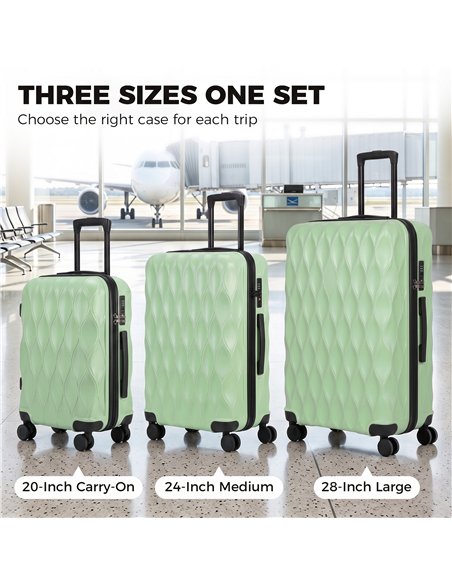 HOMCOM 3-Piece Suitcase Set, Hard Shell Carry On & Checked Luggage Set with TSA Lock, 20/24/28 Inch, Green - pic 212086 | FastDaddyshop