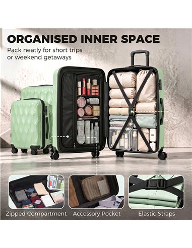 HOMCOM 3-Piece Suitcase Set, Hard Shell Carry On & Checked Luggage Set with TSA Lock, 20/24/28 Inch, Green