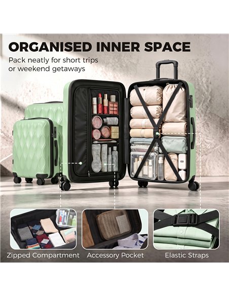 HOMCOM 3-Piece Suitcase Set, Hard Shell Carry On & Checked Luggage Set with TSA Lock, 20/24/28 Inch, Green - pic 212088 | FastDaddyshop