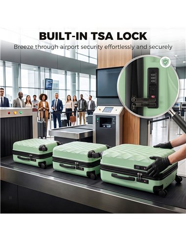 HOMCOM 3-Piece Suitcase Set, Hard Shell Carry On & Checked Luggage Set with TSA Lock, 20/24/28 Inch, Green